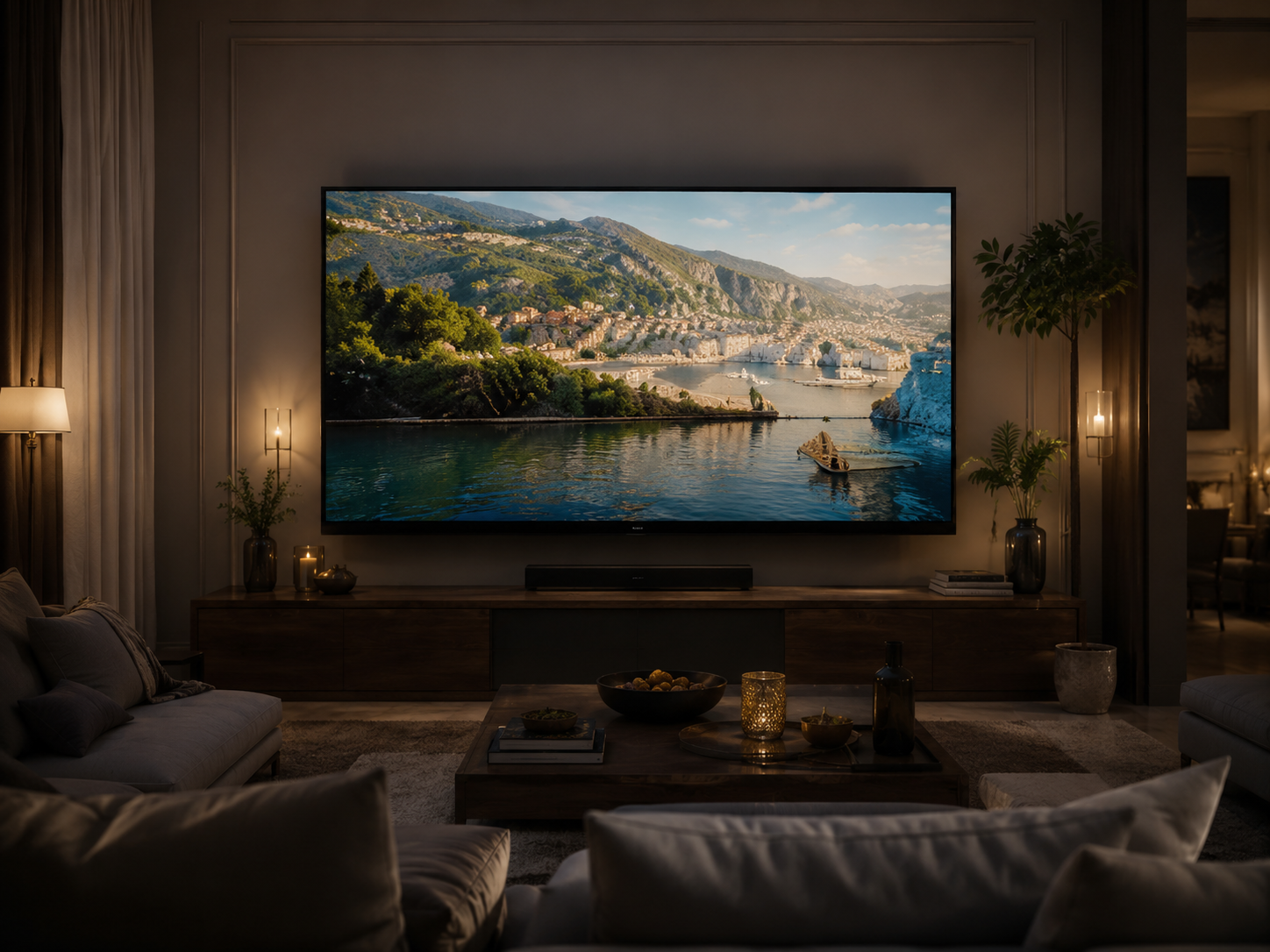Premium living room with connected television