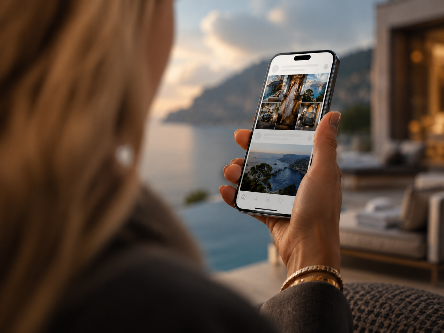 Luxury consumer viewing social media content on a phone
